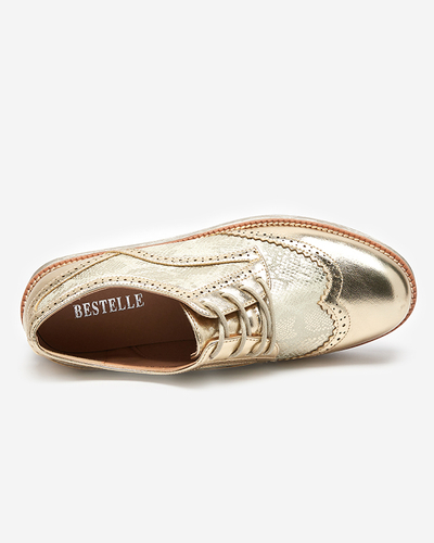 OUTLET Zelta sieviešu apavi ar čūskas ādas ieliktņiem Fin - Footwear