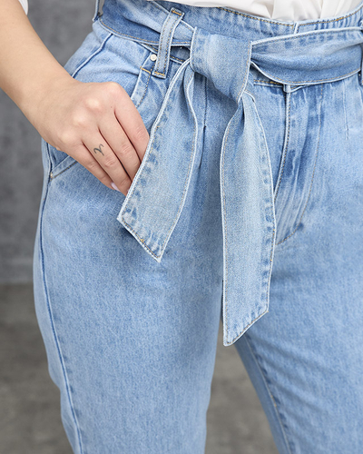 Женские синие mom jeans paperbag high-waisted - Одежда