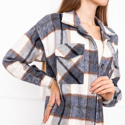 Ladies' navy blue checked long shirt - Clothing
