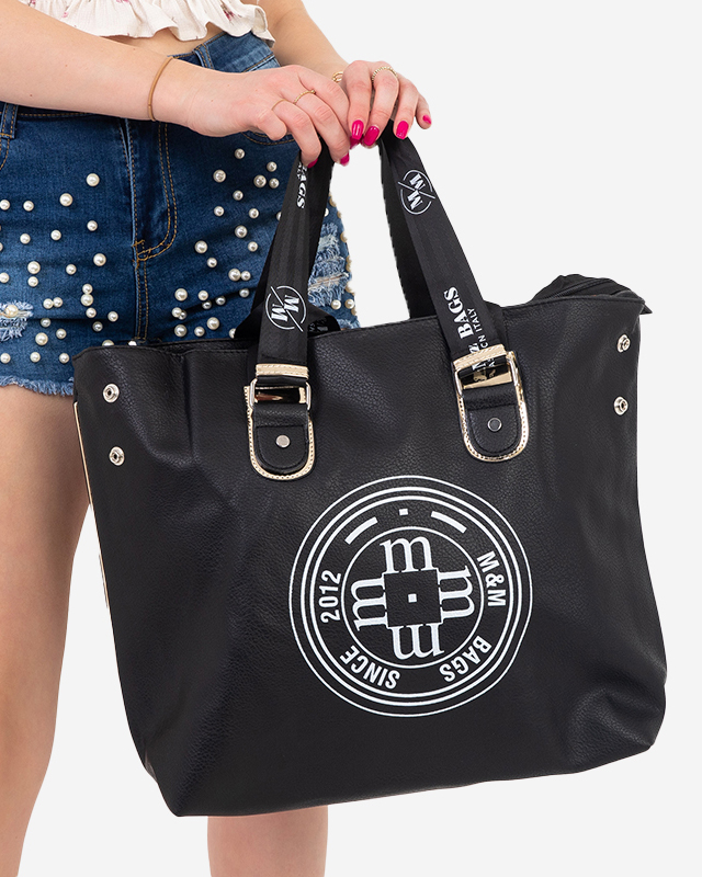 Large black women's handbag with inscriptions - Accessories