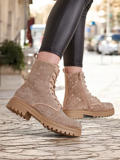 Royalfashion Women's lace-up ankle boots with rhinestones Russos