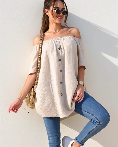 Royalfashion Women's cotton blouse a'la Spanish style with decorative buttons