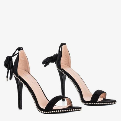 OUTLET Black tied sandals on a higher heel Taya - Shoes