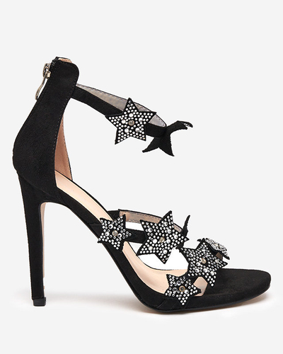 Royalfashion Black women's stiletto sandals with stars Stareli