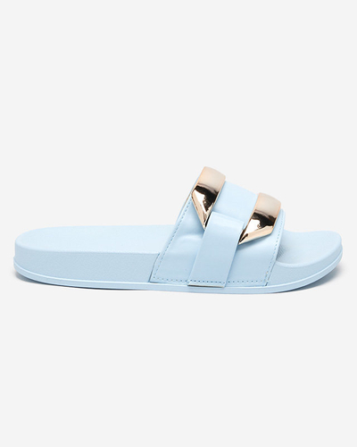 OUTLET Blue women's slippers with golden ornament Serina - Footwear