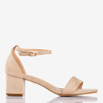 Beige women's sandals on a low post First Love - Footwear