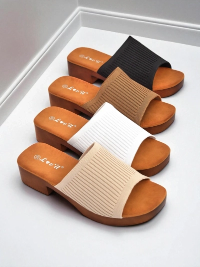 Royalfashion Lavri klapki na niskem obcasie Ribbed Grace