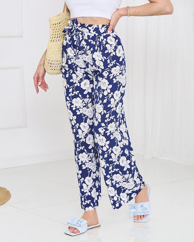 Navy blue floral palazzo pants - Clothing