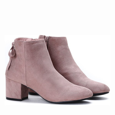 Botki z kokardką w kolorze brudnego różu na słupku Leila - Obuwie