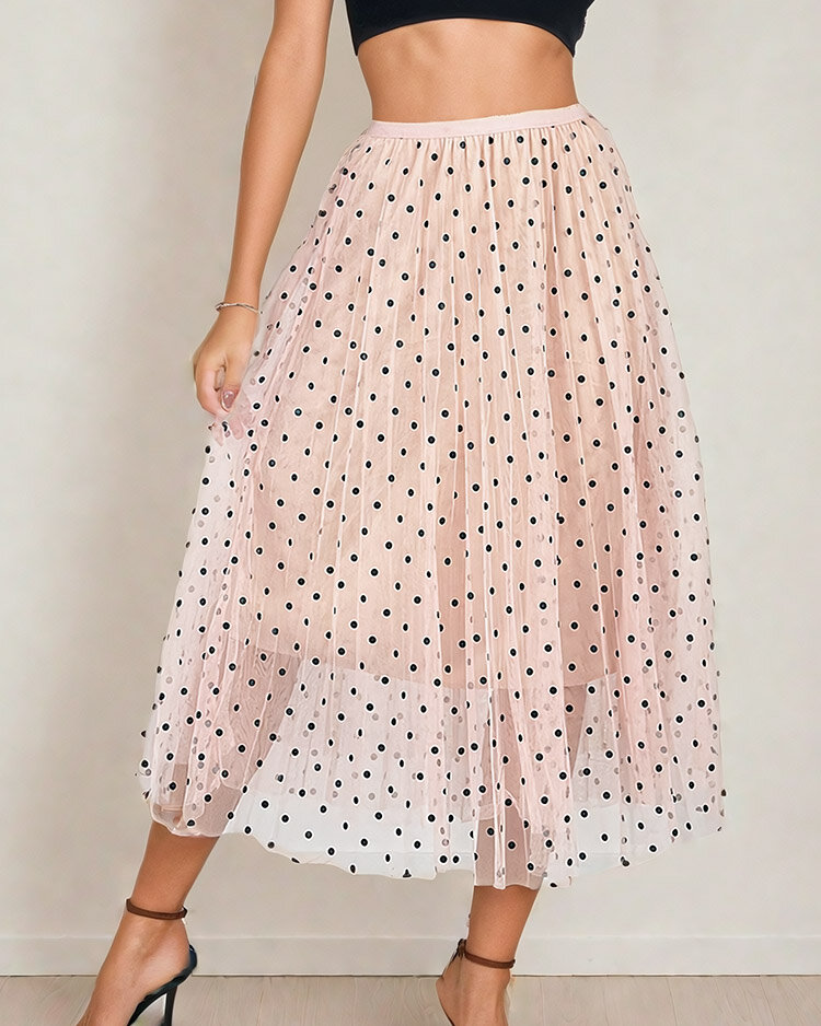 Royalfashion Sieviešu divslāņu polka dot midi svārki