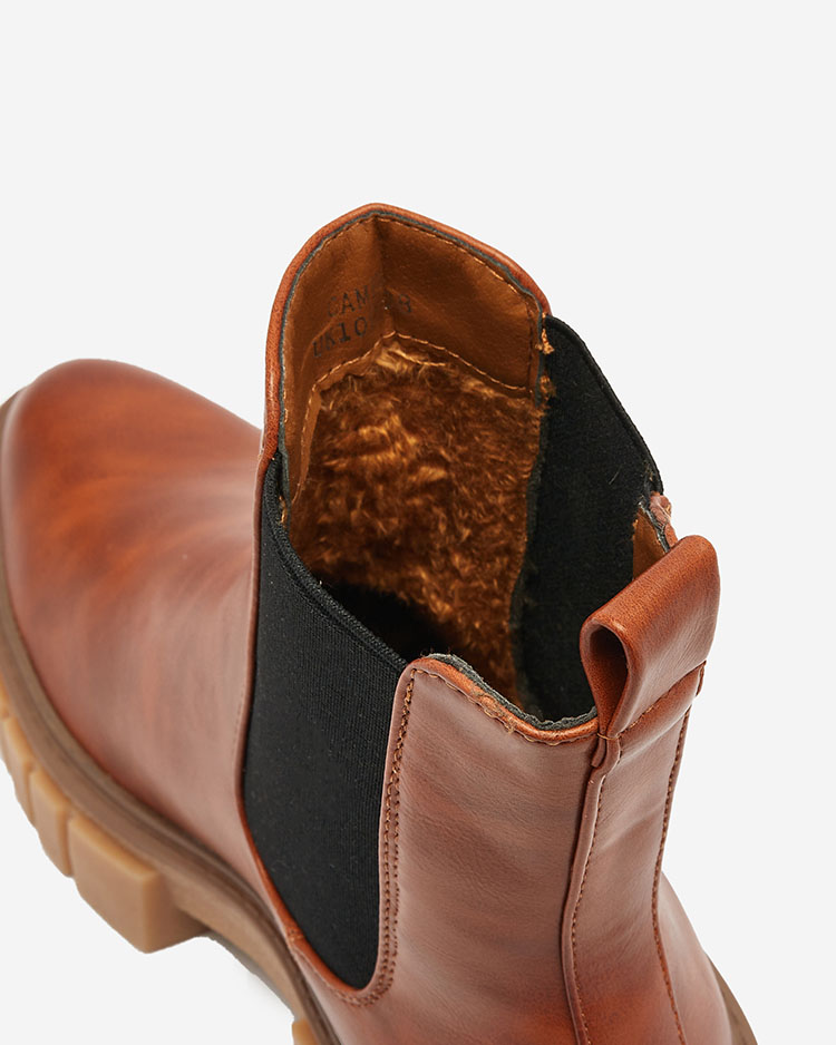 Royalfashion Brown women's boots on a solid sole Eferope