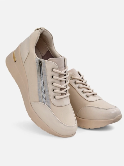 HeraBea women's wedge sneakers, beige, made of eco-leather, 6.5 cm with a zipper