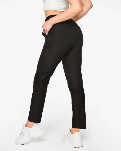 Women's straight fabric pants in black PLUS SIZE- Clothing
