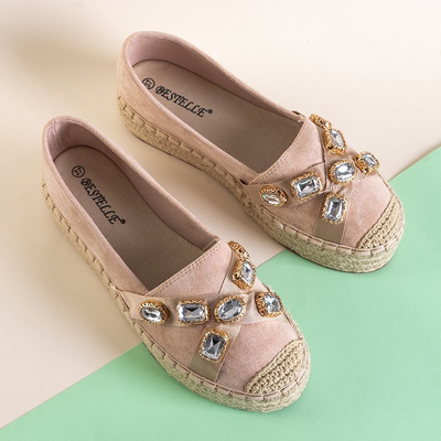 Light pink women's espadrilles on the platform with crystals Erilla - Footwear