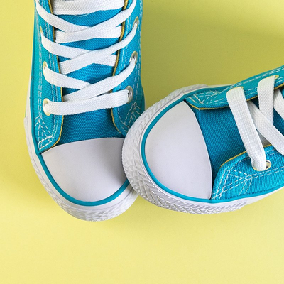 Голубые детские высокие кеды с нашивкой Alvari