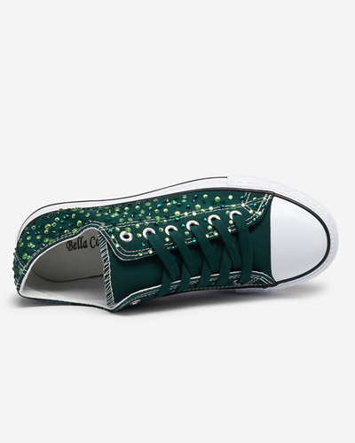 Women's sneakers with dark green cubic zirconia Amando - Footwear