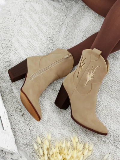 Женские ковбойские ботинки на каблуке с декоративными вставками Cendria