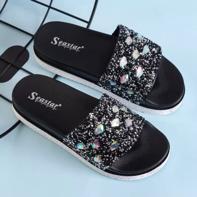 OUTLET Women's black platform sandals with cubic zirconia Sailor - Footwear
