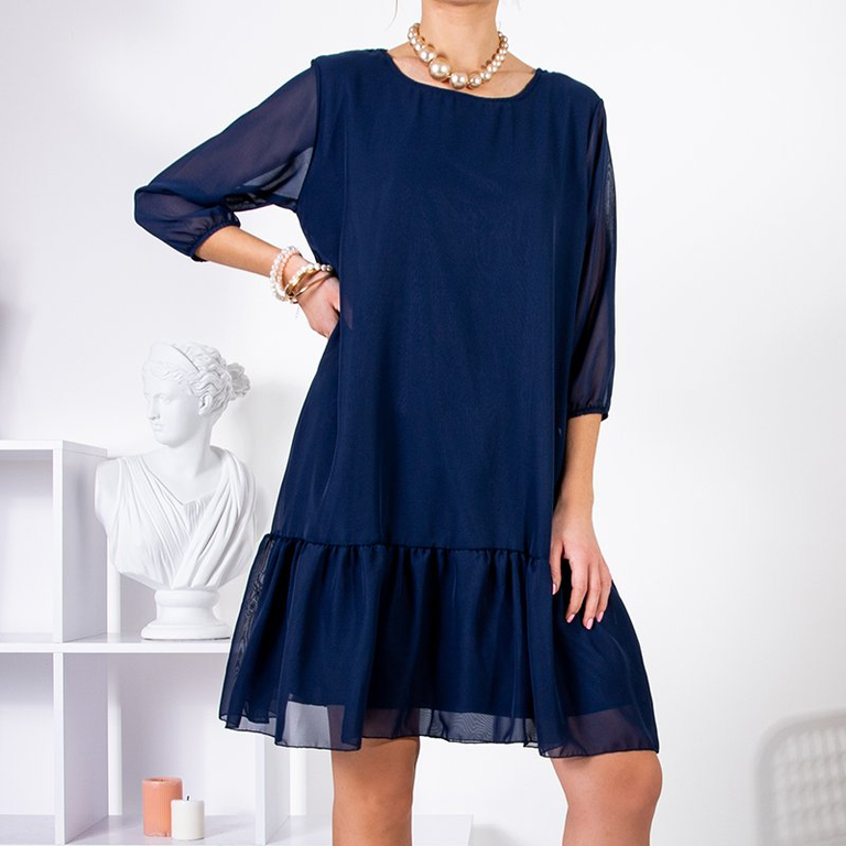 Navy blue women's frill dress PLUS SIZE - Clothing