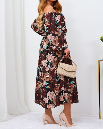 Royalfashion Черно-коричневое цветочное макси-платье для женщин