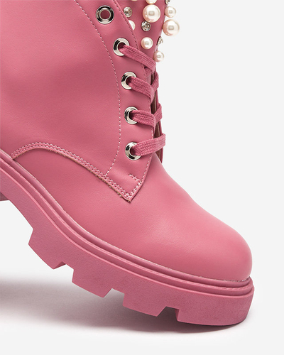 Pink women's boots with pearls Orilco - Footwear