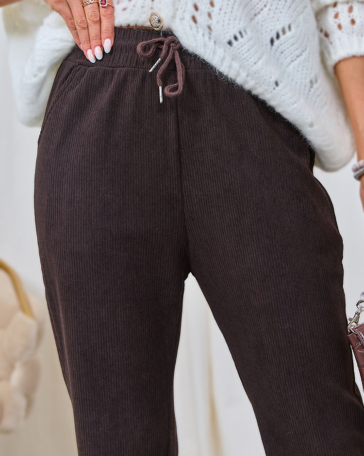 Royalfashion Women's corduroy fabric pants in dark brown