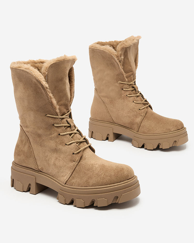 Royalfashion Gaiši brūni sieviešu mežģīņu zābaki Cavenma