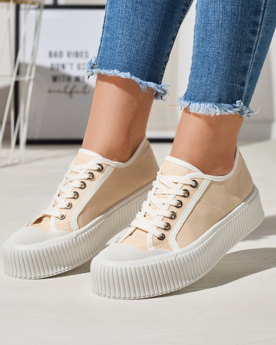 Beige women's sneakers on a solid sole Ozerika - Footwear