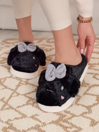 Royalfashion Women's fur slippers with a bow Savos