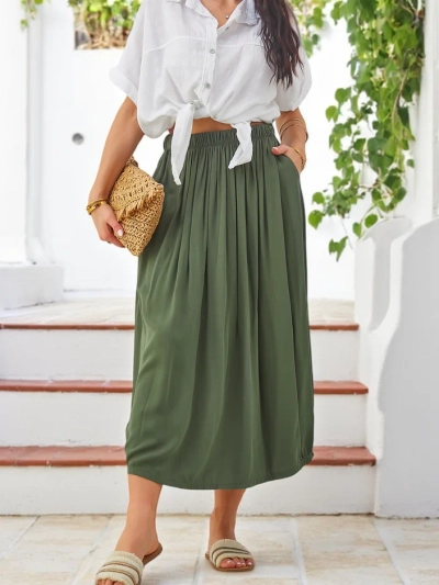 Royalfashion Sieviešu viskozes midi svārki, vasaras un plūstoši ar divām kabatām