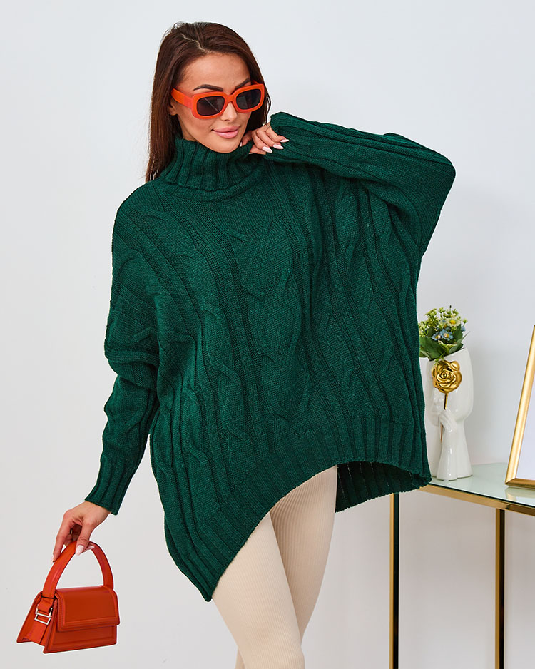 Royalfashion Women's cobalt asymmetrical turtleneck sweater