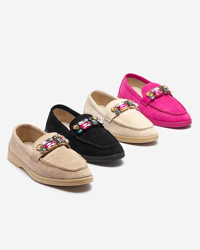 Eko zamšādas gaiši brūni sieviešu mokasīni ar dekoratīviem kristāliem Nellens- Footwear