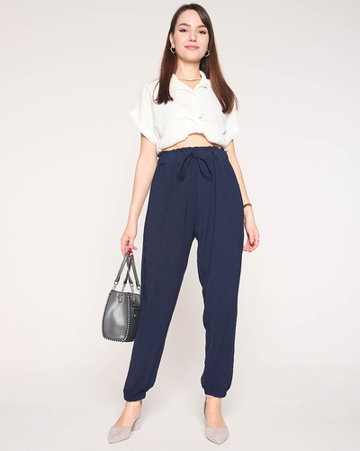 Женские тканевые брюки темно-синего цвета PLUS SIZE - Одежда