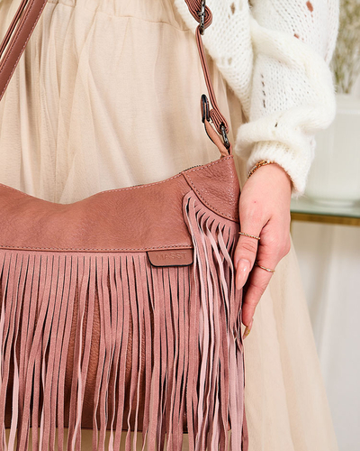 Royalfashion Large women's handbag with tassels in pink