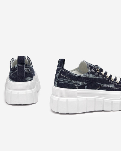 Navy blue women's sneakers a'la jeans on the Resi platform - Footwear