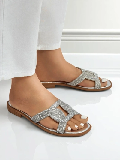 Royalfashion Ariadne silver sandals - flat heel, ecological leather