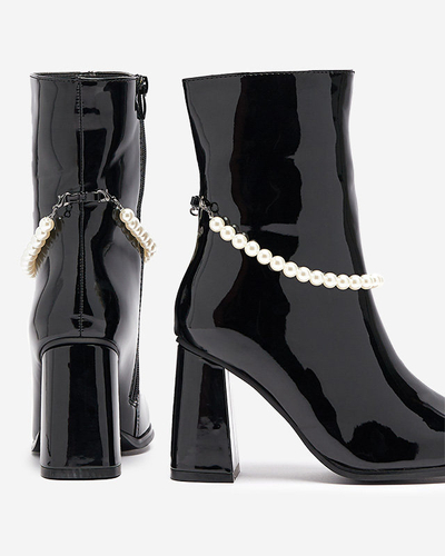 Black lacquered women's high stiletto boots Rassla- Footwear