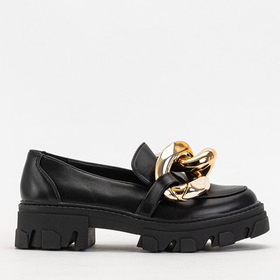 OUTLET Черные женские туфли с золотой цепочкой Kesoni - Обувь