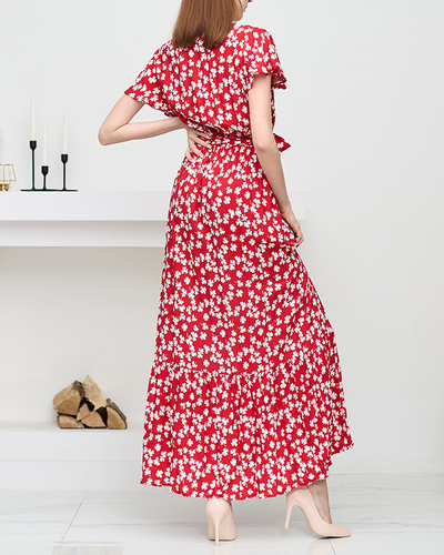 Women's red maxi dress with clovers - Clothing