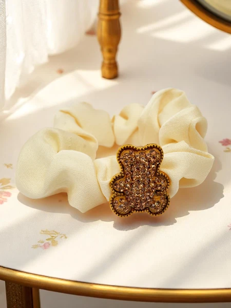 Royalfashion Hair tie with decorative teddy bear Satin Teddy