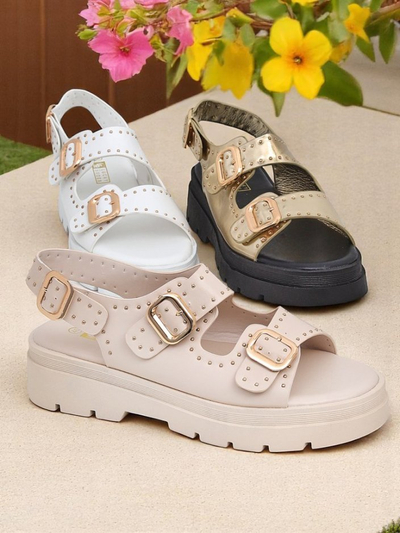 Royalfashion Sieviešu sandales ar biezu zoli un dārgakmeņiem Rocky Chic