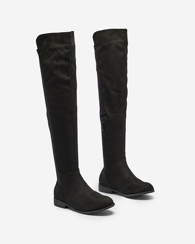 Women's black eco suede over-the-knee boots Doggu- Footwear
