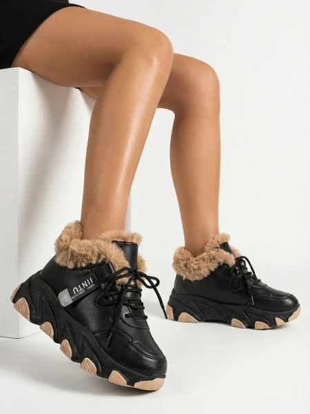 Black women's sports sneakers with fur Nonua- Footwear