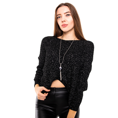 Women's black sweater with a necklace - Clothing