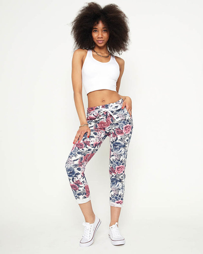 Women's white pants with maroon flowers - Clothing