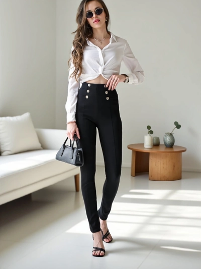 Royalfashion Women's cotton treggings with decorative buttons