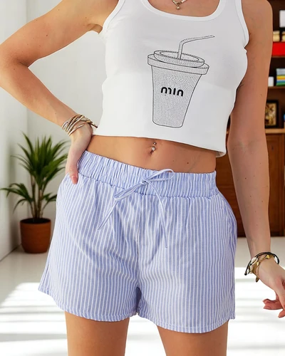 Royalfashion Sieviešu šorti ar elastīgu jostasvīru un saites svītraini raksts