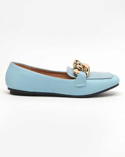 Blue women's eco-leather loafers with a chain Flamii - Footwear