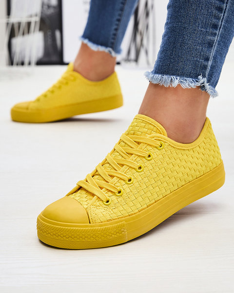 Yellow women's sneakers with embossing Aklina - Footwear