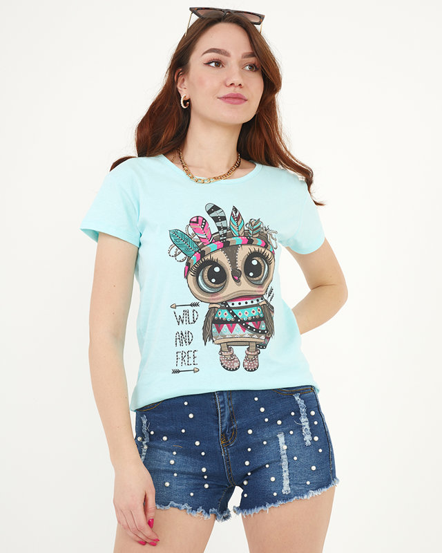Women's T-shirt with a mint print - Clothing